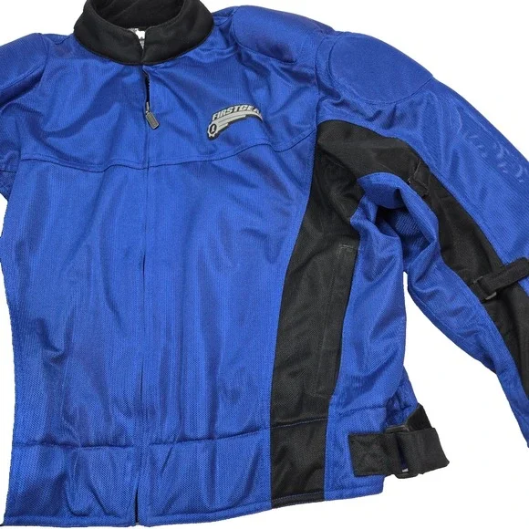 First Gear Motorcycle Bike Jacket Mens XXL 2XL Armored Black All Weather Zip - Picture 2 of 11